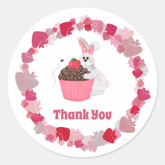 Sticker Rond Abeille blanche, Lapin blanc, Cupcake rose (Devant)
