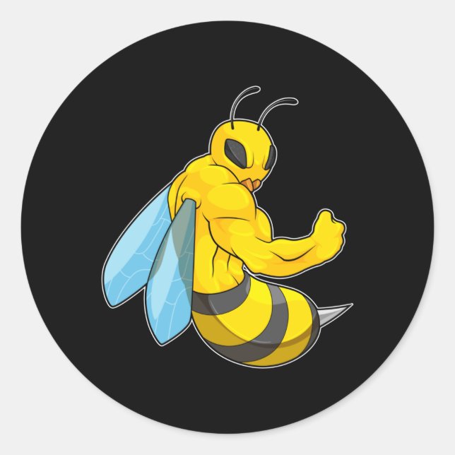 Sticker Rond Abeille comme culturiste (Devant)