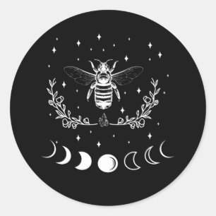 Sticker Rond Abeille Croissant Lune Wicca Goth Insect