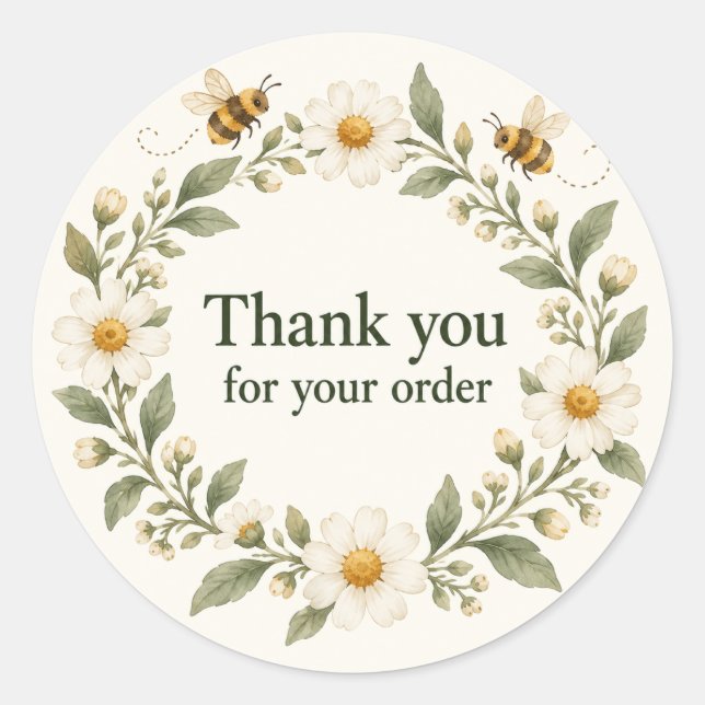 Sticker Rond Abeille Daisy Merci pour votre commande (Devant)