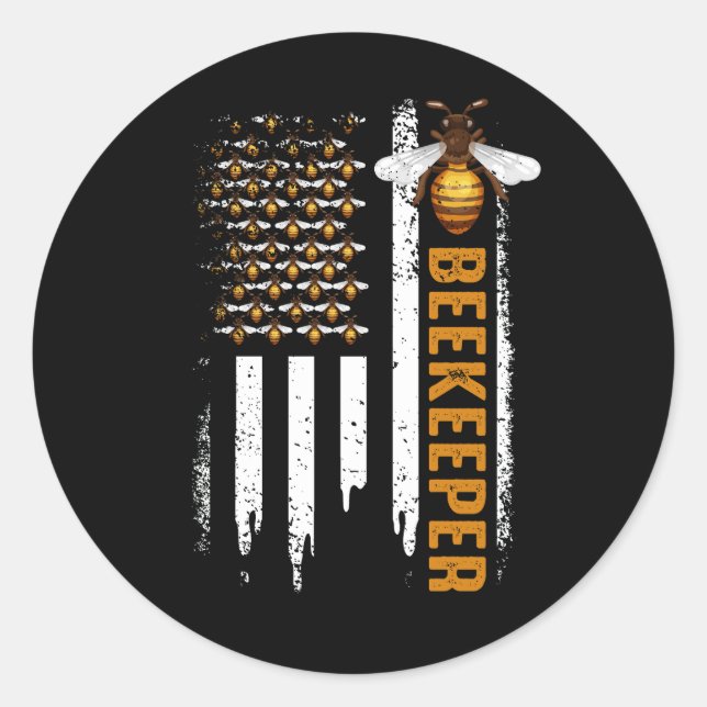 Sticker Rond Abeille d'apiculture de miel Hive apiculteur USA D (Devant)