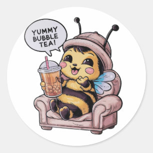 Sticker Rond Abeille de dessin adorable : Cosy, Kawaii Vibes