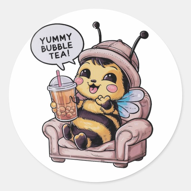 Sticker Rond Abeille de dessin adorable : Cosy, Kawaii Vibes (Devant)