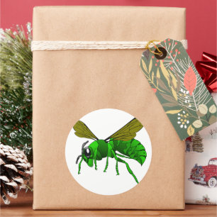 Sticker Rond Abeille de guêpe verte et citron vert