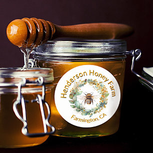 Sticker Rond Abeille de miel dans Wreath Honey Business Promoti