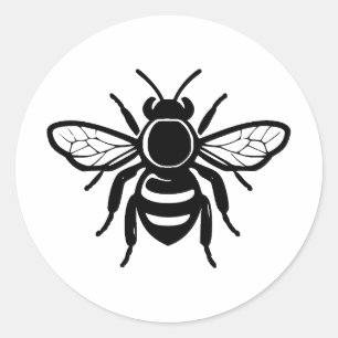 Sticker Rond Abeille de miel en noir et blanc minimaliste