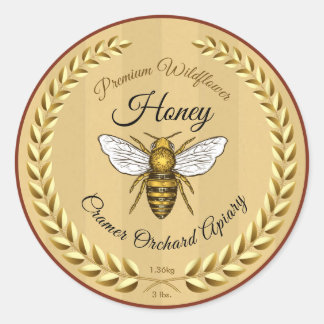 Sticker Rond Abeille de miel et Garland Ambre foncé