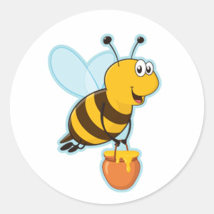 Sticker Rond Abeille de miel et pot heureux de miel