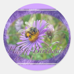 Sticker Rond Abeille de miel sur Asters Anniversaire de coordin