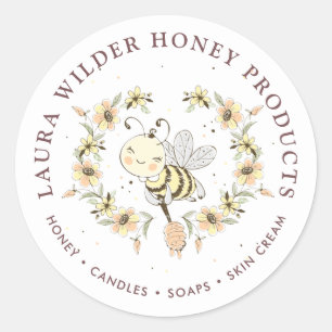 Sticker Rond Abeille de Whimsical Floral Beekeeper Produits de