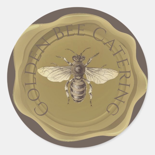 Sticker Rond Abeille d'or sur sceau de cire personnalisé Brown (Devant)