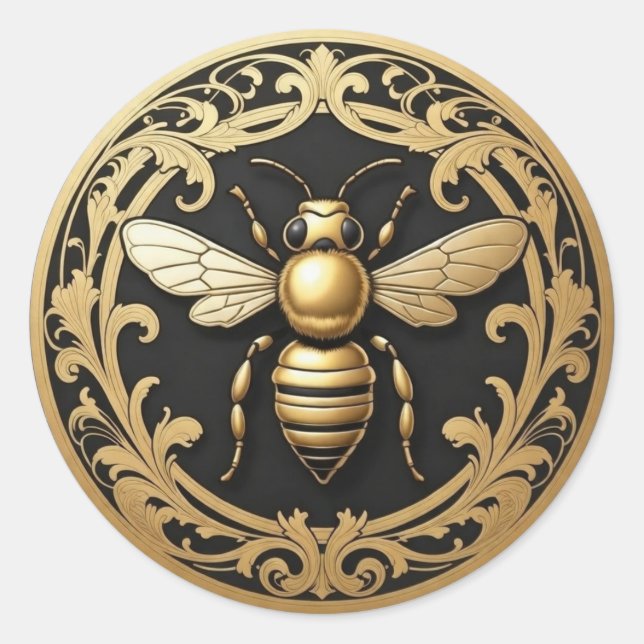 Sticker Rond Abeille en miel doré élégant (Devant)