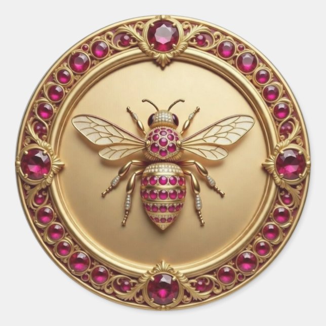 Sticker Rond Abeille en or et rubis (Devant)