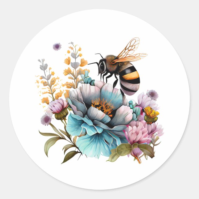 Sticker Rond Abeille et fleurs (Devant)