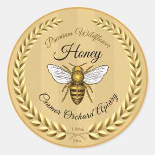 Sticker Rond Abeille et Garland Miel Or ambre