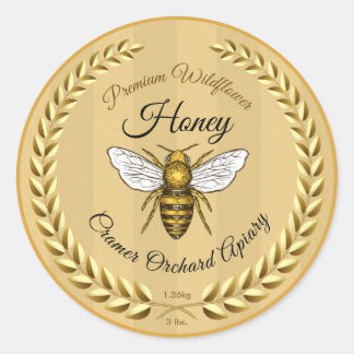 Sticker Rond Abeille et Garland Miel Or ambre