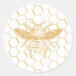 Sticker Rond Abeille et Motif Golden Honeycomb 2