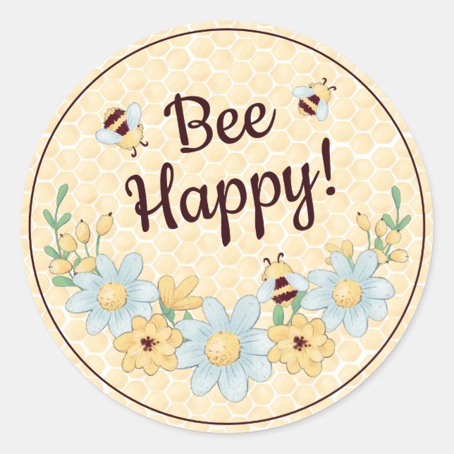 Sticker Rond Abeille Heureuse Bumblebee Mignonne (Devant)