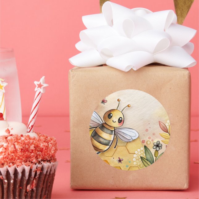 Sticker Rond Abeille Heureuse Rayon de Miel Bourdon  (Fête)