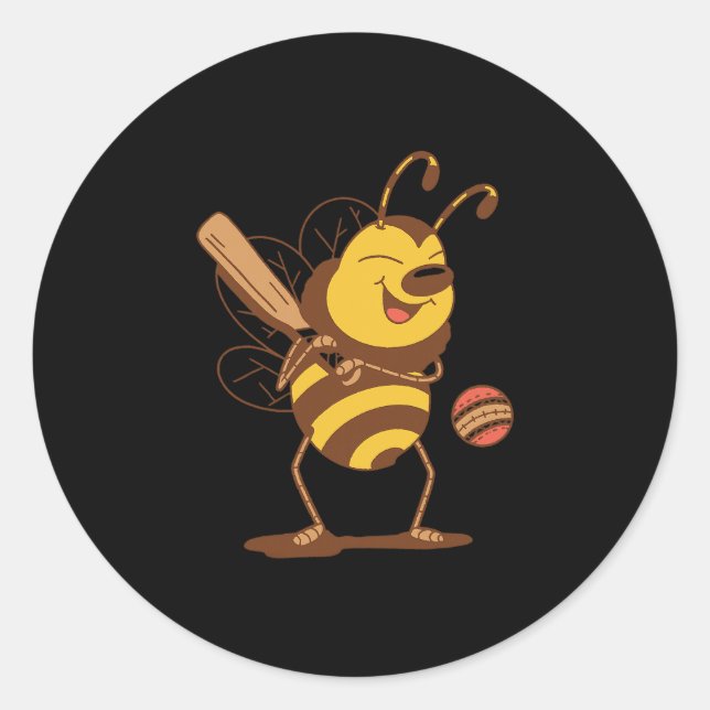 Sticker Rond Abeille jouant au cricket  (Devant)