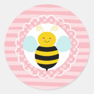 Sticker Rond Abeille mignonne - Jaune rose