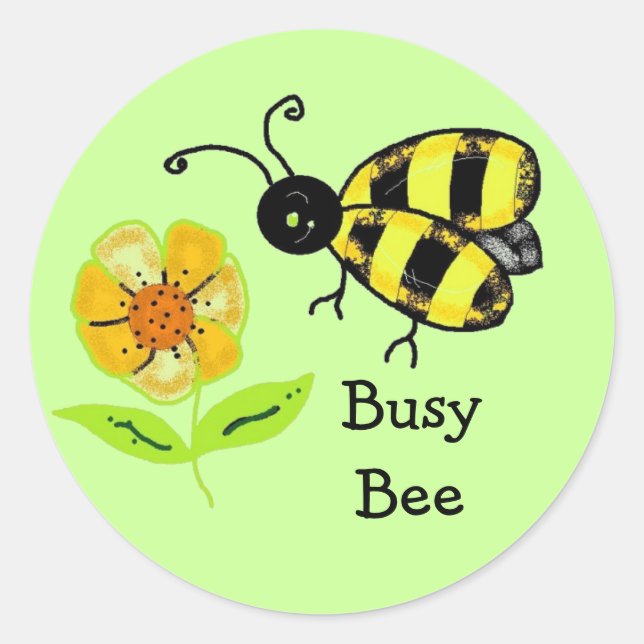 Sticker Rond Abeille occupée avec Fleur Jaune (Devant)
