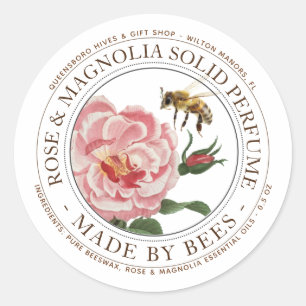 Sticker Rond Abeille réaliste et Rose solide parfum modifiable