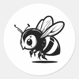 Sticker Rond Abeille simple Élégance en noir et blanc