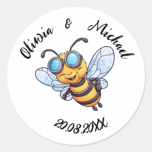 Sticker Rond Abeille sur pots de miel (Devant)