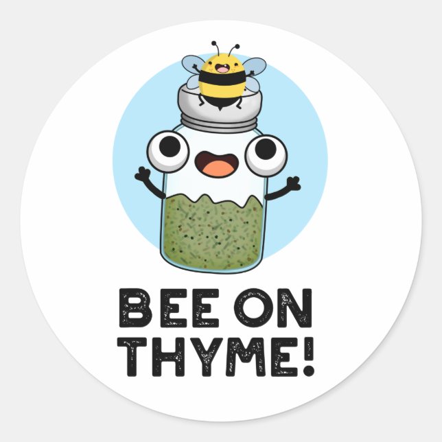 Sticker Rond Abeille Sur Thyme Funny Herb Insect Pun (Devant)