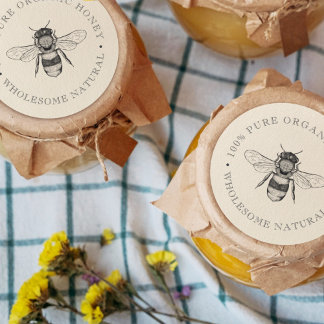 Sticker Rond Abeille vintage | Miel biologique | Rétro