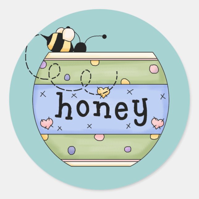 Sticker Rond Abeille volant dans un pot de miel (Devant)