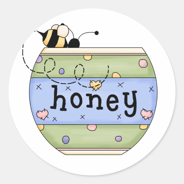 Sticker Rond Abeille volant dans un pot de miel (Devant)