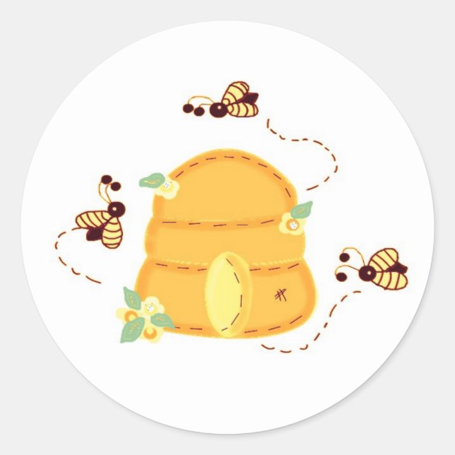 Sticker Rond Abeilles affairées avec leur ruche (Devant)