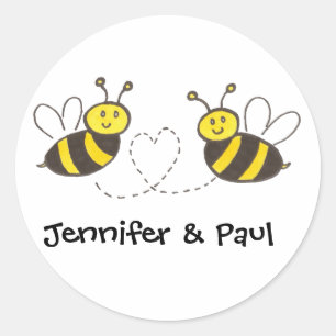 Sticker Rond Abeilles de miel au coeur avec des noms personnali