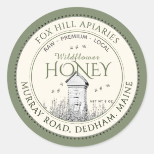 Sticker Rond Abeilles de miel et Hive Fleur sauvage Miel Étique