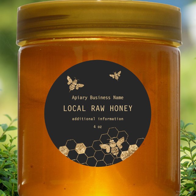 Sticker Rond Abeilles de miel Noir Et Or Moderne (Créateur téléchargé)