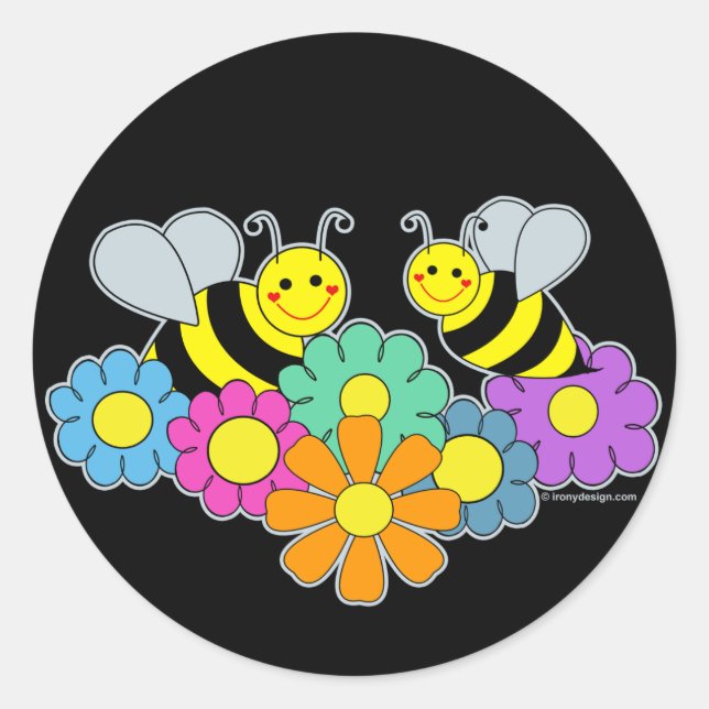 Sticker Rond Abeilles et fleurs (Devant)