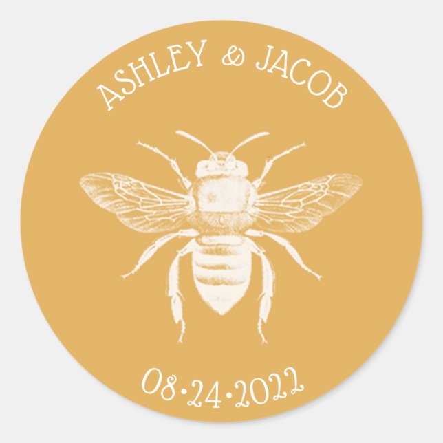 Sticker Rond Abeilles et Golden Honeycomb Mariage (Devant)
