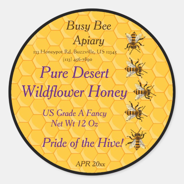 Sticker Rond Abeilles et peigne à miel avec anneau Arrière - pl (Devant)