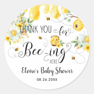 Sticker Rond Abeilles mignonnes Baby shower d'anniversaire Flor