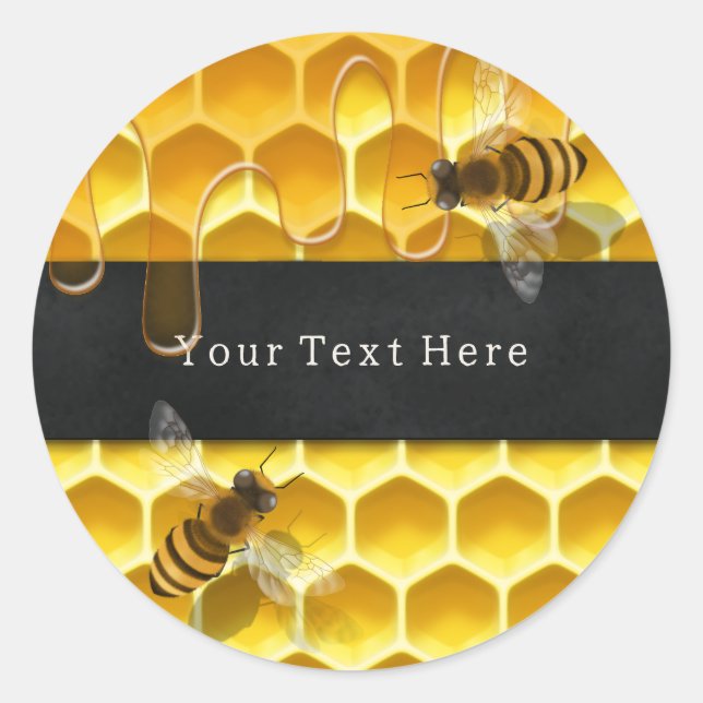 Sticker Rond Abeilles sur la goutte d'abeilles produit de la ru (Devant)