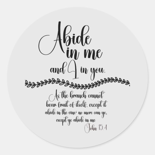 Sticker Rond Abide in Me Bible Verse (Devant)