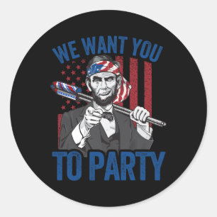 Sticker Rond Abraham Lincoln 4 juillet Chemise Hommes Américain