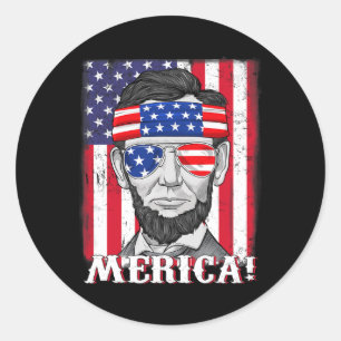 Sticker Rond Abraham Lincoln 4 juillet Merica Drapeau américain