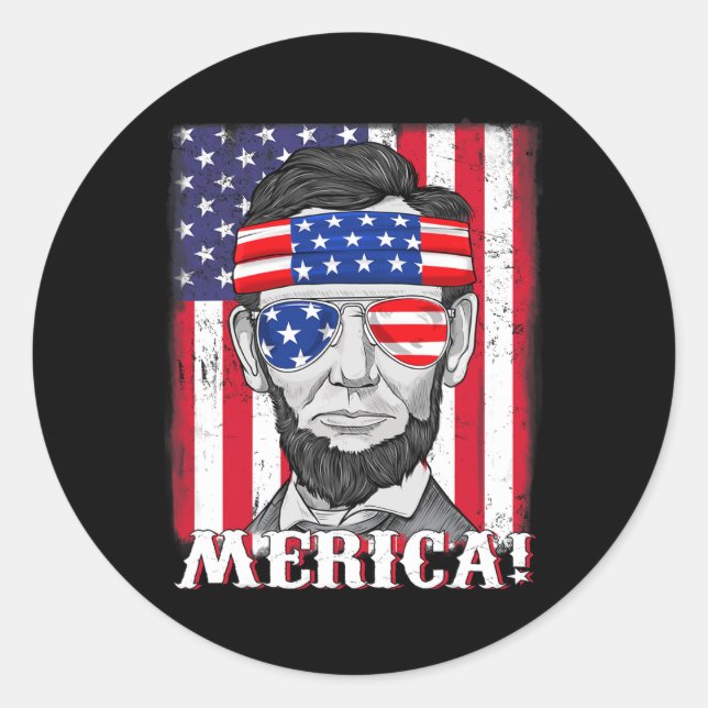 Sticker Rond Abraham Lincoln 4 juillet Merica Drapeau américain (Devant)