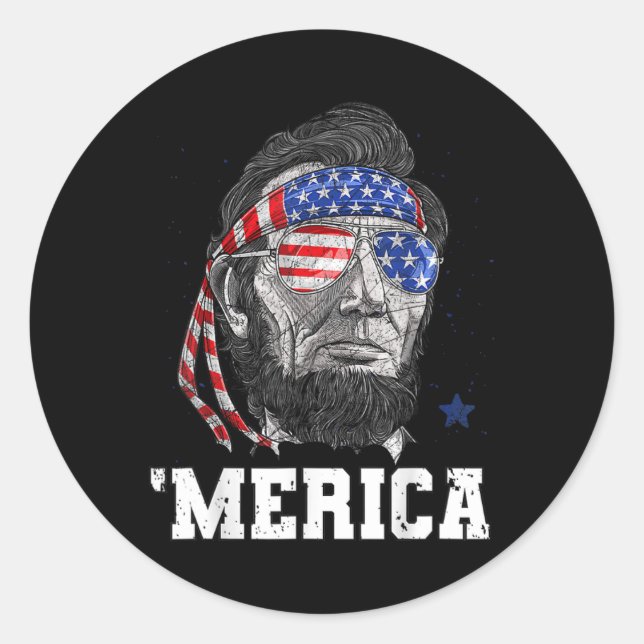 Sticker Rond Abraham Lincoln 4 juillet Merica Hommes Femmes Amé (Devant)