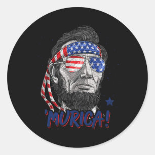 Sticker Rond Abraham Lincoln 4 juillet Murica Hommes Femmes Amé