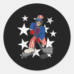 Sticker Rond Abraham Lincoln Jouer Hockey Amusants 4 juillet ad