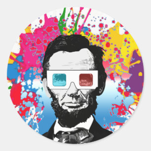 Sticker Rond Abraham Lincoln lunettes 3D Colorées éclaboussures